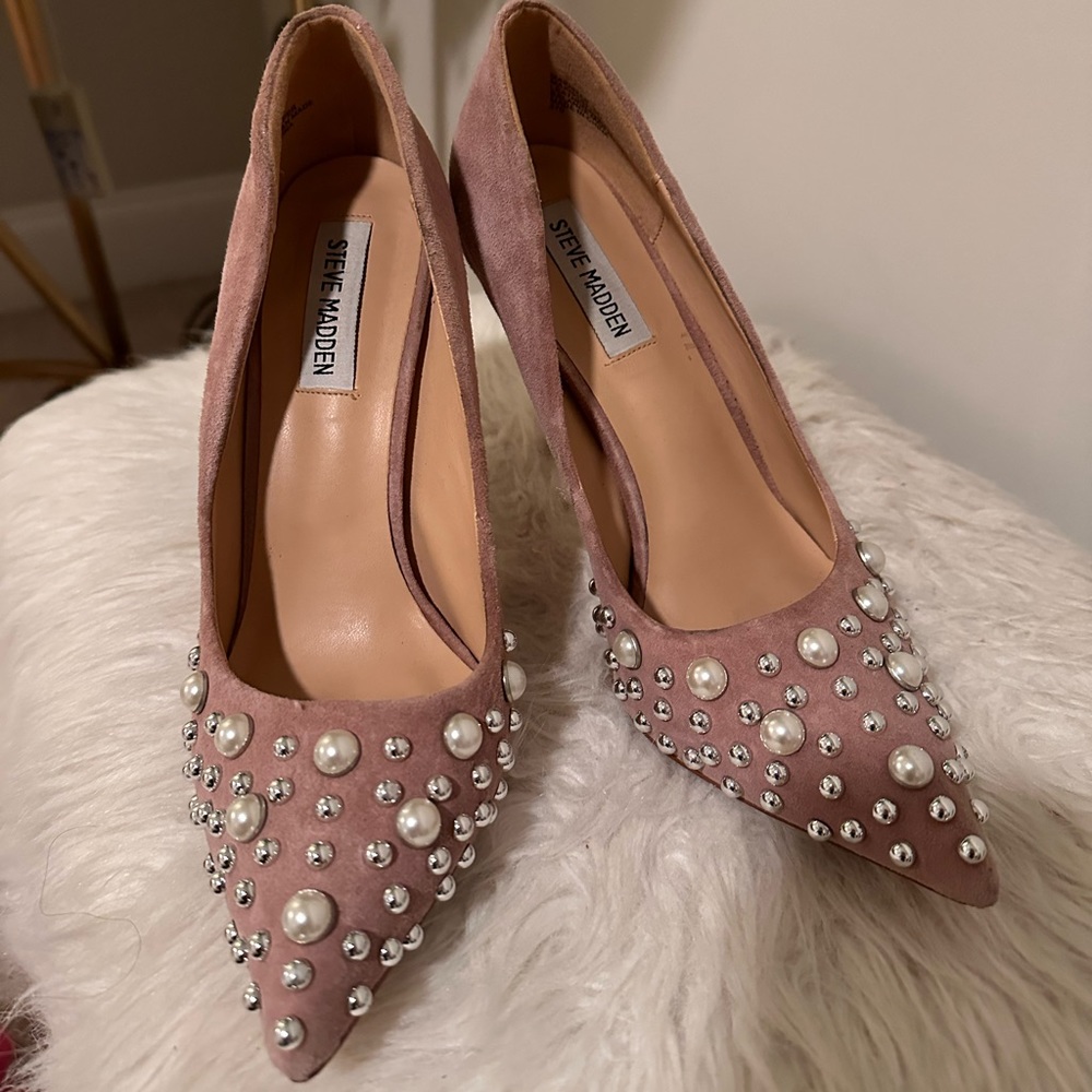 Steve Madden Pink and Pearl Embellished Pointed Stiletto Heels